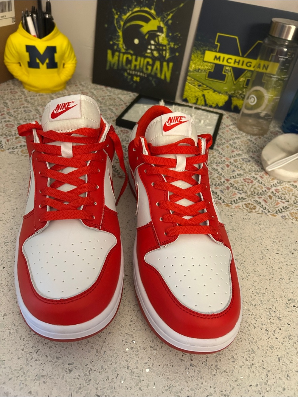 Nike Red and White Low-Top Dunks